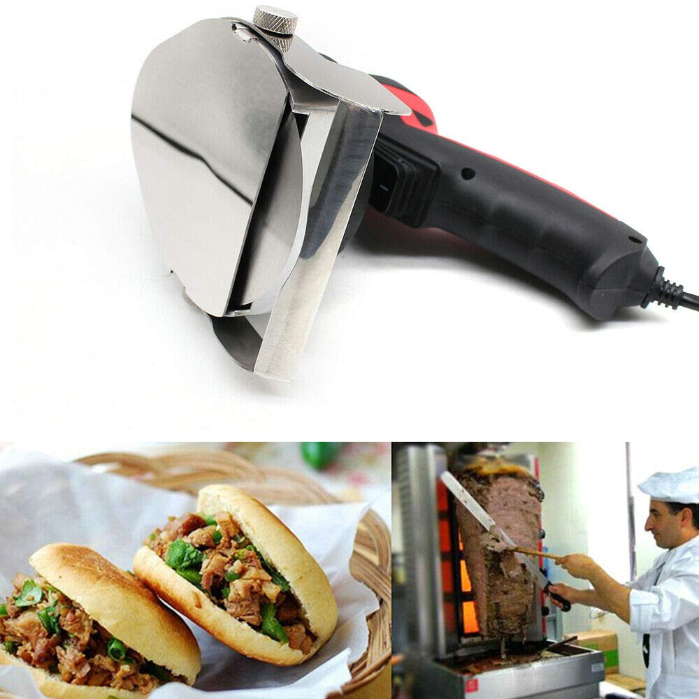 80 W Cutter électrique portable pour kebab - Largeur de coupe réglable de 1 à 8 mm - Couteau de gyroscope portable avec lame de rechange