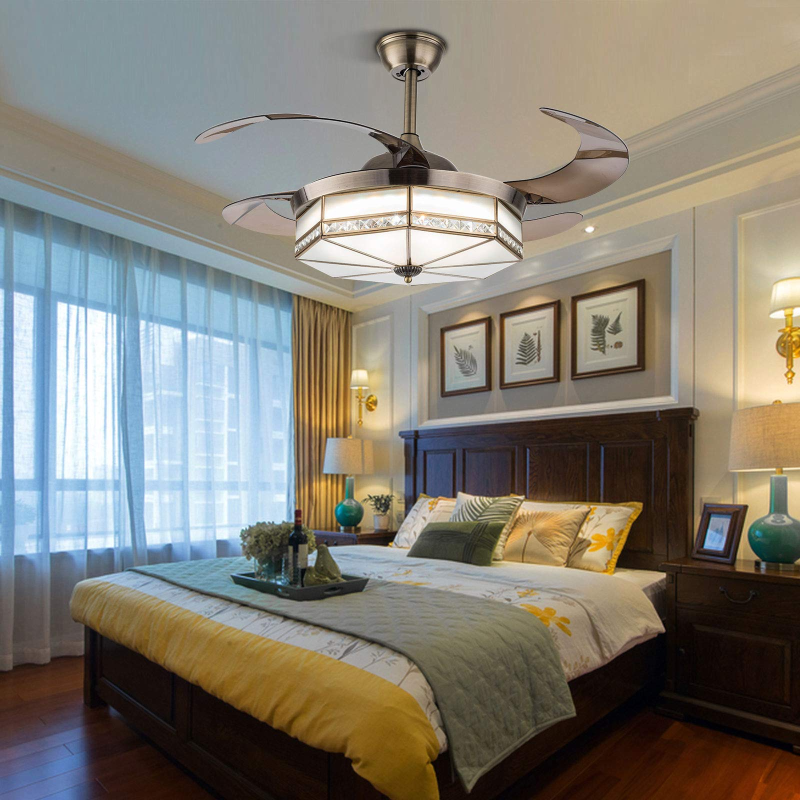 42 Inch Copper Golden Ceiling Fans with LED Light for bedroom 