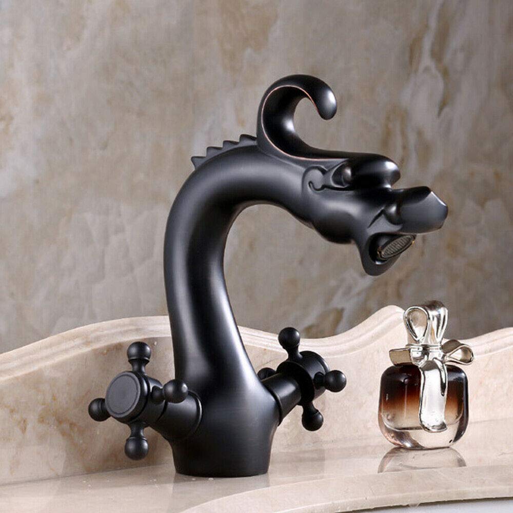  Black bathroom sink double handle 