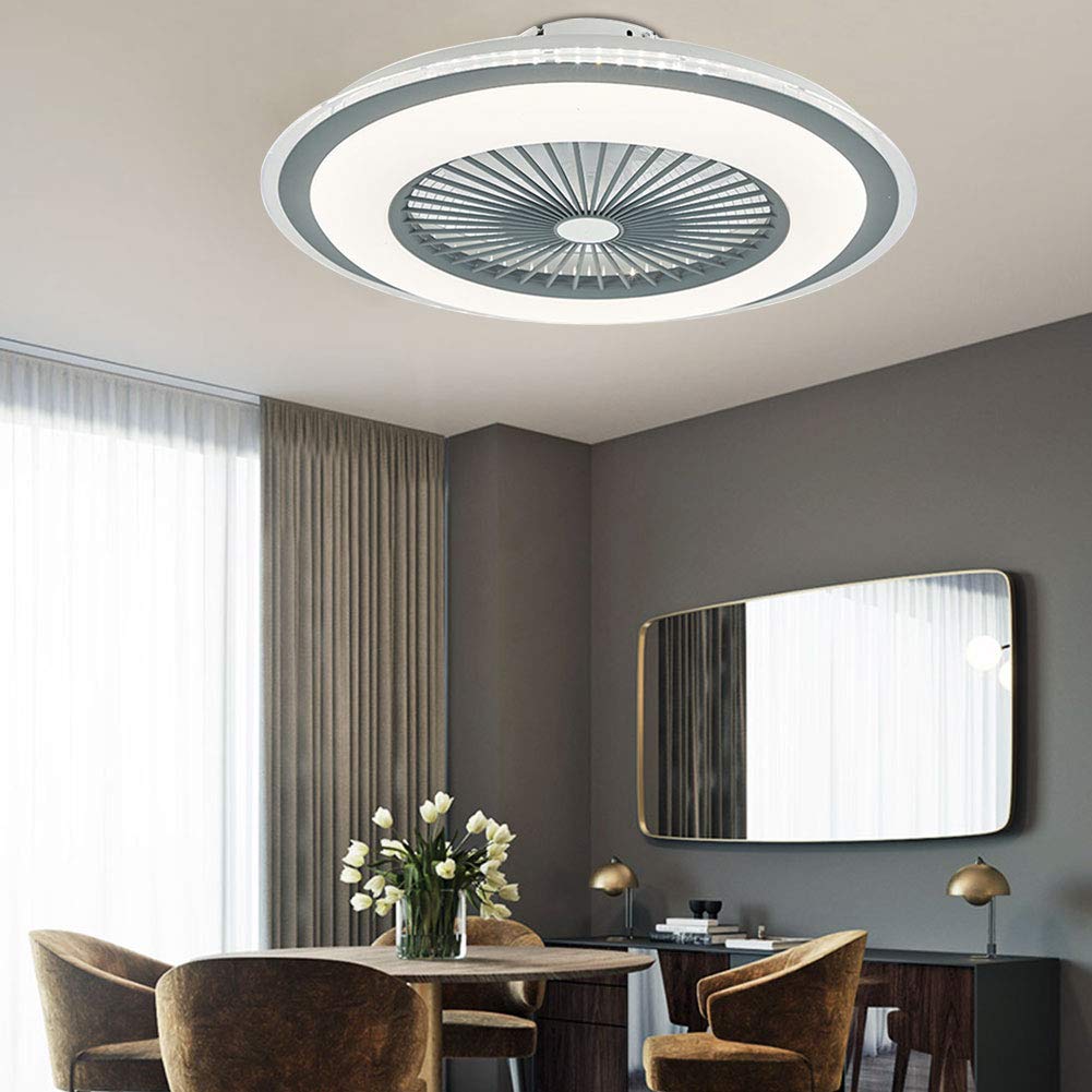Ventilateur de Plafond avec Telecommande et Lumière Plafonnier LED Fan Dimmable Ventilateur Intérieure Lampe Ultra Silencieux pour Salon(Gris)