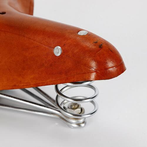 Selle de vélo en cuir de vachette - Style rétro riveté - Coussin souple - 26 x 21,5 cm