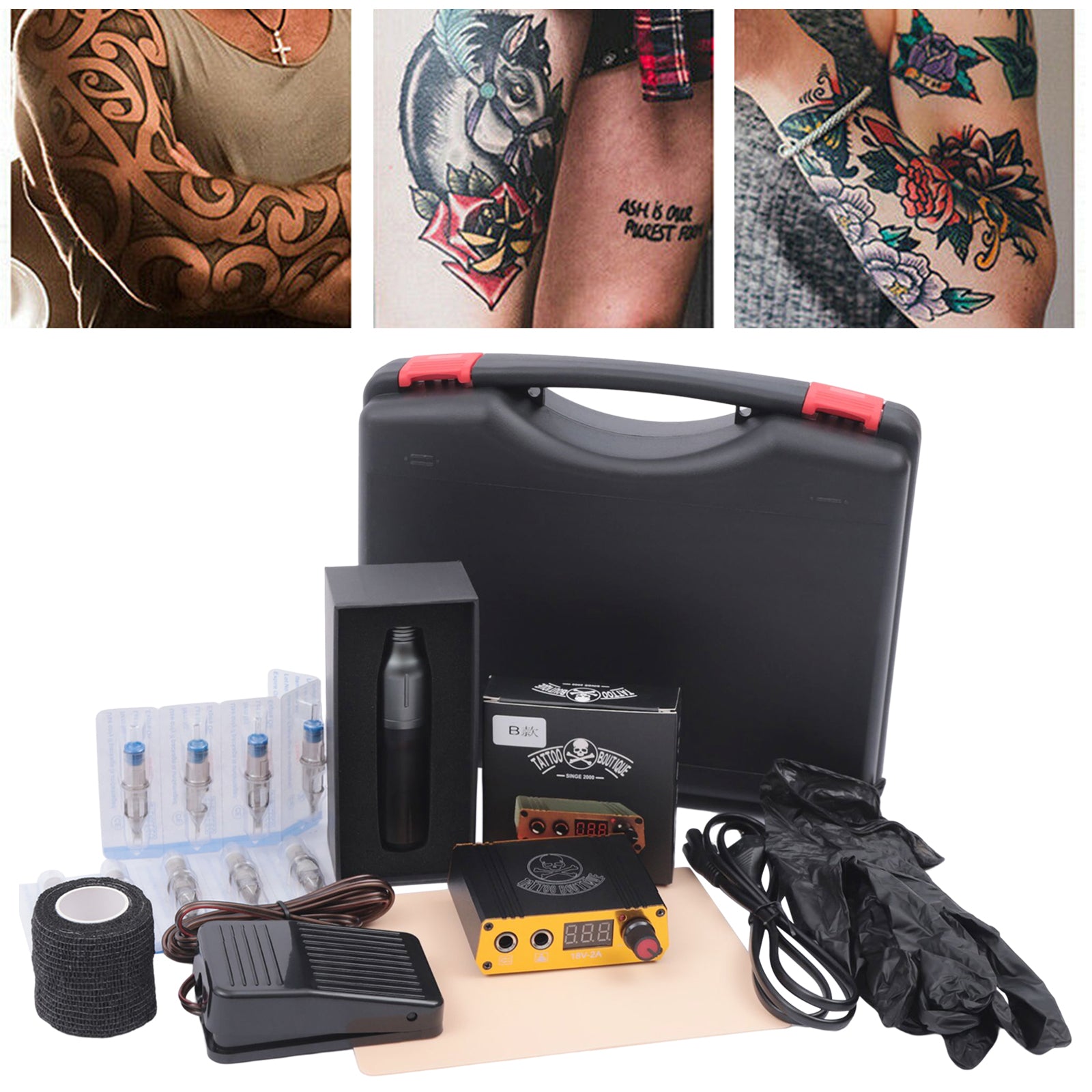 Machine à tatouer rotative avec stylo à tatouer complet avec 20 cartouches d'aiguilles, affichage numérique, alimentation