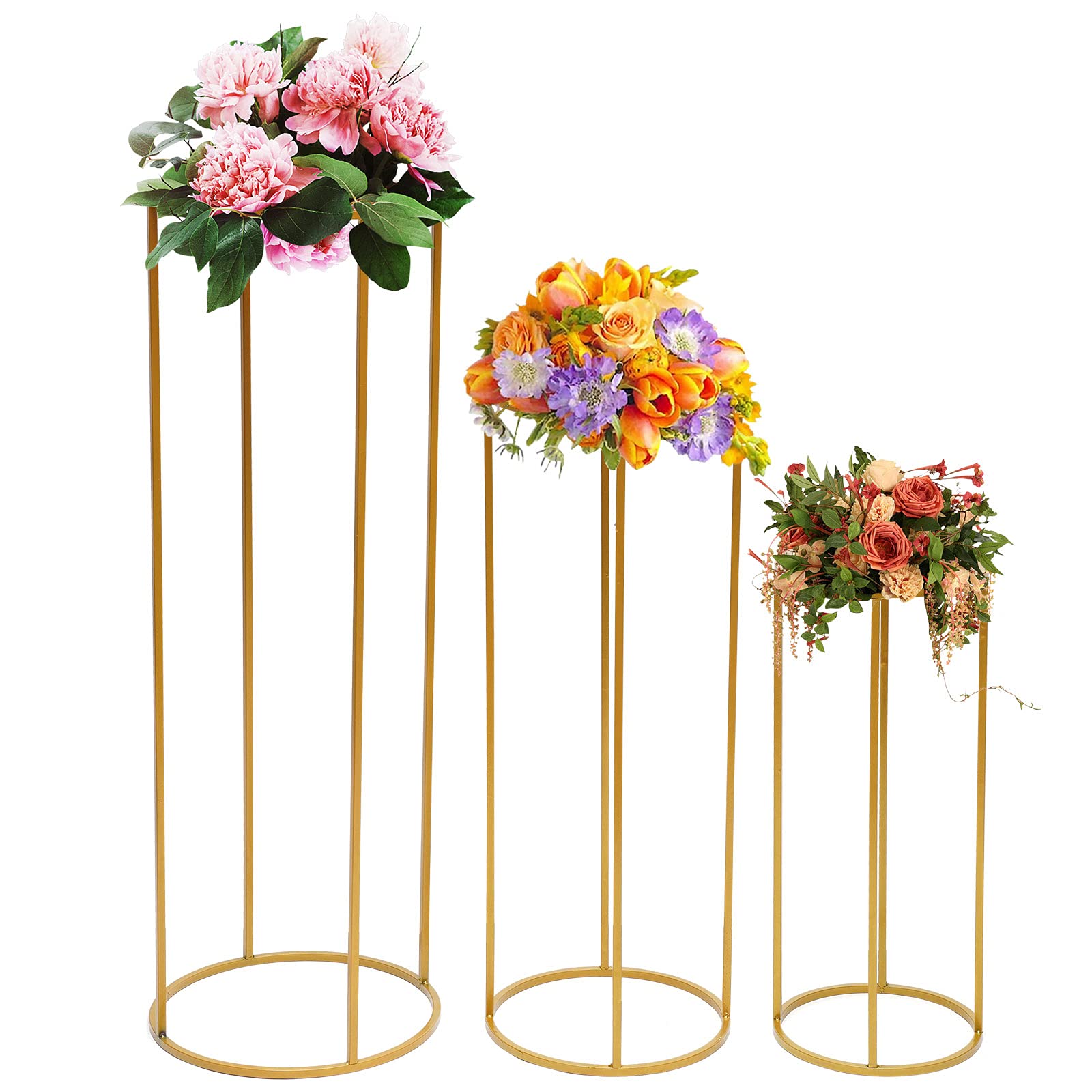 Lot de 3 supports de fleurs géométriques en métal doré pour mariage