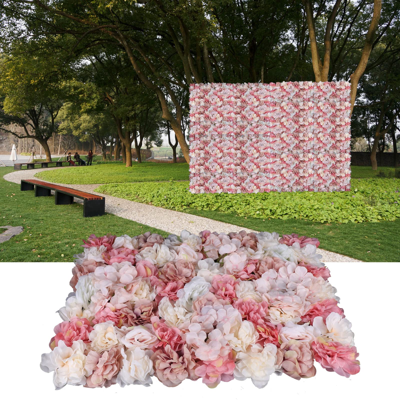 6 x Mur de fleurs artificielles, mur de roses en soie