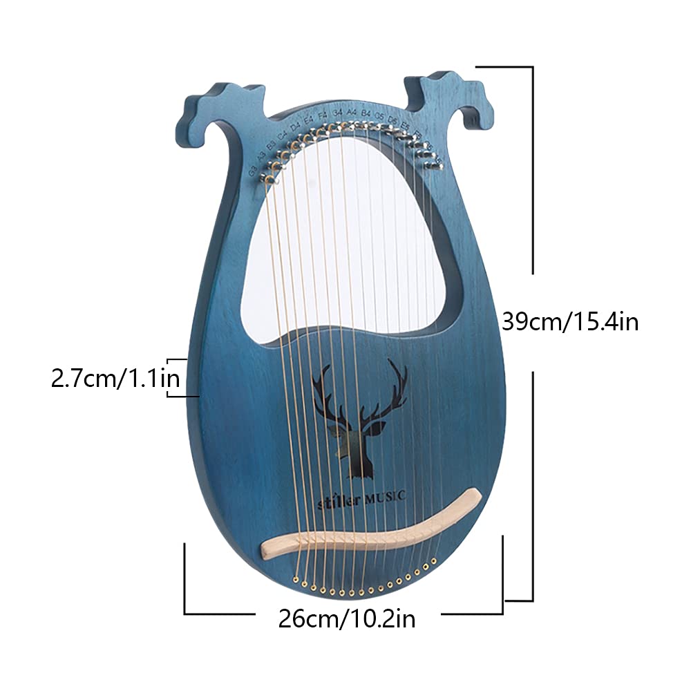Lyre Harp - Clé d'accordage en acajou - 16 cordes